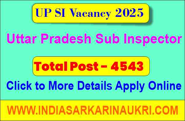 UP SI Vacancy 2025 Apply Online for 4543 Uttar Pradesh Sub Inspector Posts